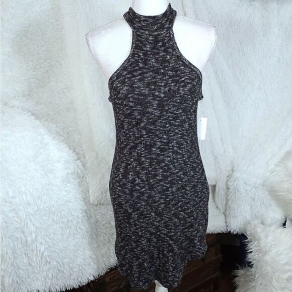 BLACK BEAD BLACK & WHITE MARBLED TURTLENECK SWEATER DRESS SZ.L NWT - Picture 2 of 8